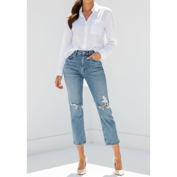 AGOLDE Wilder Mid Rise Straight Jeans, Whiplash, 24” - Picture 1 of 11